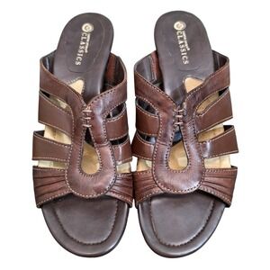 Earth Spirit Classics Brown Leather Slide Sandals Women's 8.5 Mules Cone Heel